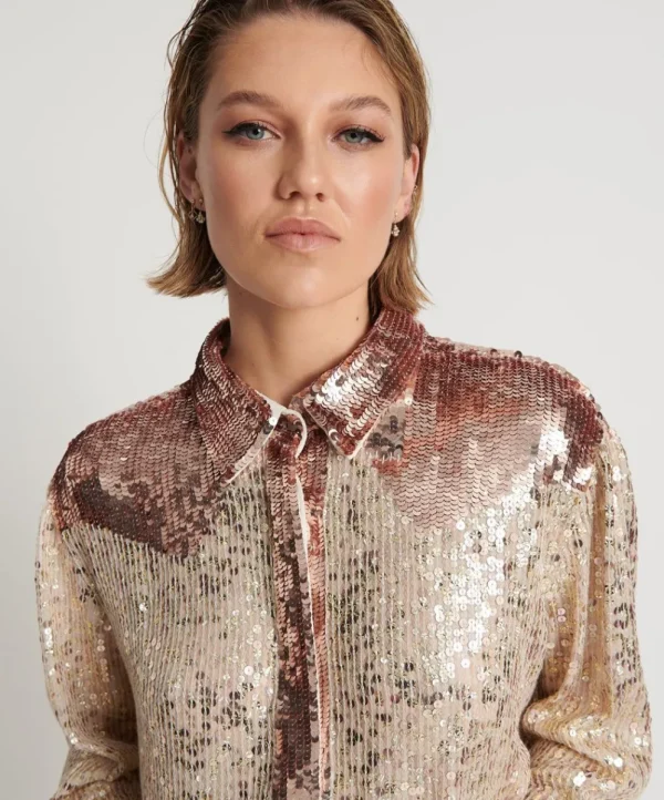 ONE TEASPOON Rose Gold Hand Sequin Western Shirt | Women Shirts