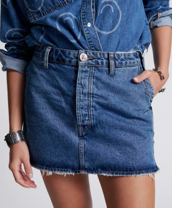 ONE TEASPOON Rosewood Vanguard Mid Rise Relaxed Denim Mini Skirt | Women Denim Skirts