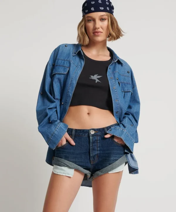 ONE TEASPOON Royal Blue Bandits Low Waist Denim Shorts | Women Denim Shorts