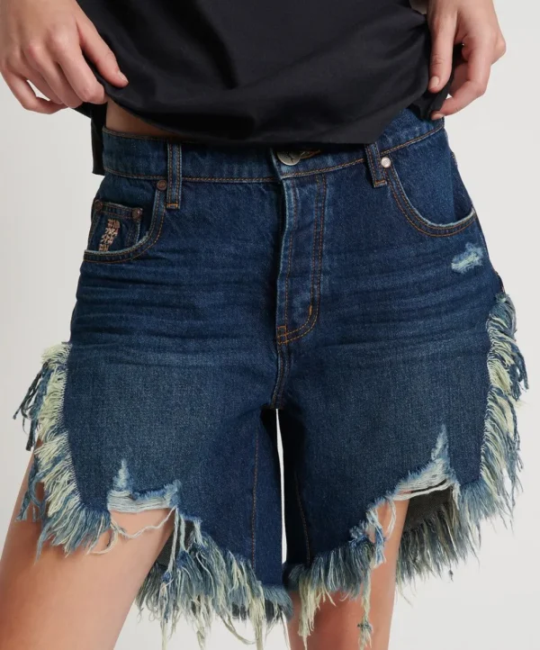 ONE TEASPOON Royal Blue Frankies Long Length Denim Shorts | Women Denim Shorts