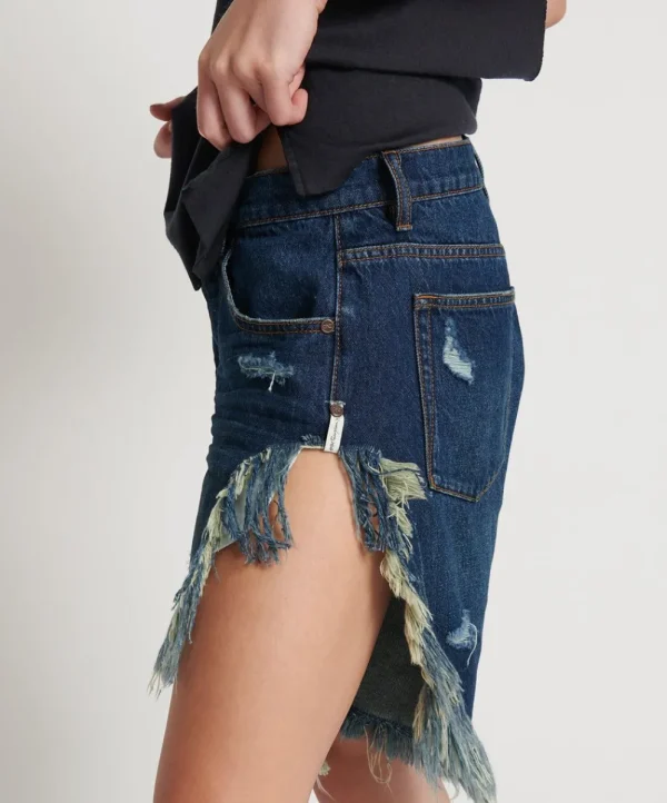 ONE TEASPOON Royal Blue Frankies Long Length Denim Shorts | Women Denim Shorts