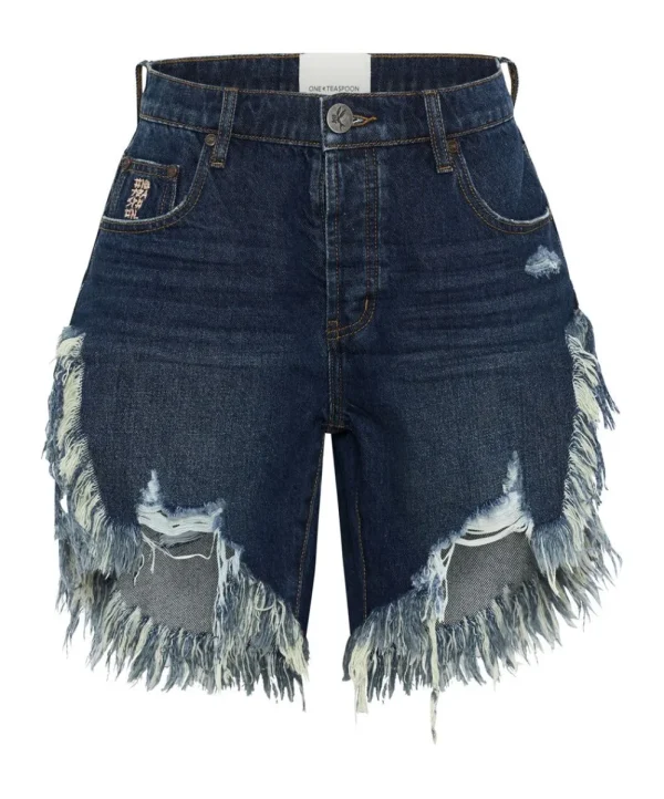 ONE TEASPOON Royal Blue Frankies Long Length Denim Shorts | Women Denim Shorts