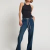 ONE TEASPOON Royal Blue Roadhouse Wide Leg Drawstring Jeans | Women Denim Jeans