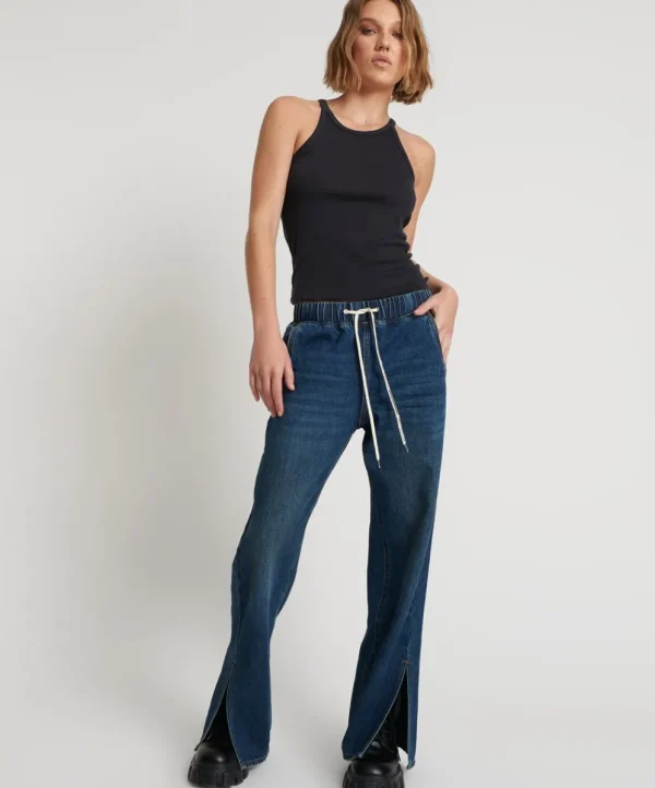 ONE TEASPOON Royal Blue Roadhouse Wide Leg Drawstring Jeans | Women Denim Jeans