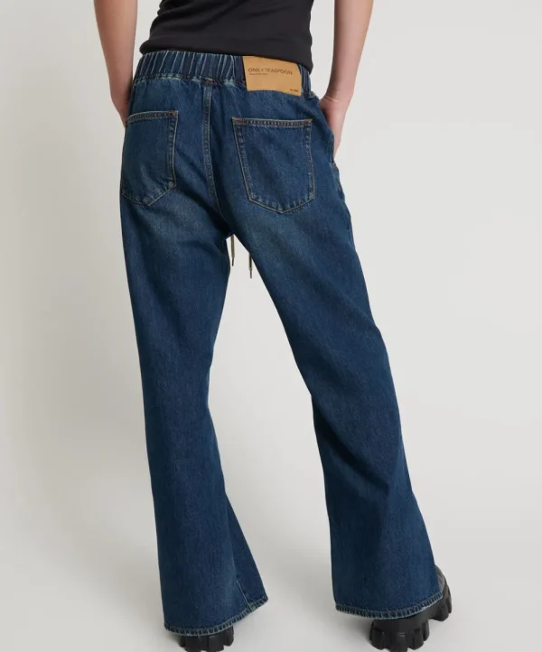 ONE TEASPOON Royal Blue Roadhouse Wide Leg Drawstring Jeans | Women Denim Jeans