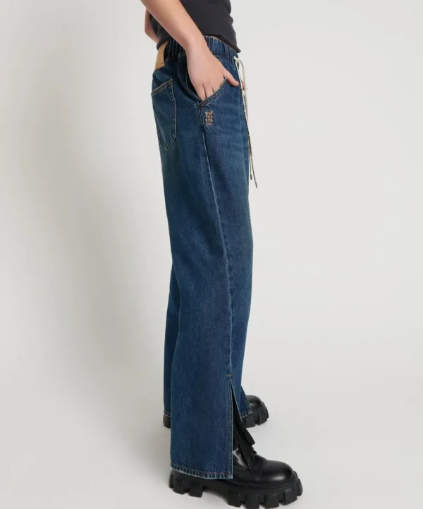 ONE TEASPOON Royal Blue Roadhouse Wide Leg Drawstring Jeans | Women Denim Jeans