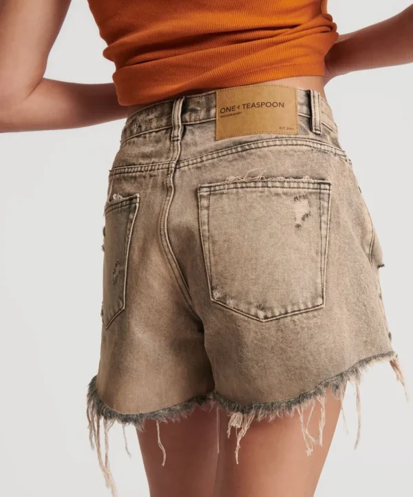 ONE TEASPOON Rust Truckers Mid Waist Relaxed Shorts | Women Denim Shorts