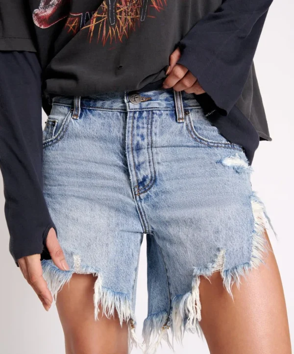 ONE TEASPOON Salty Dog Frankies Long Length Denim Shorts | Women Denim Shorts