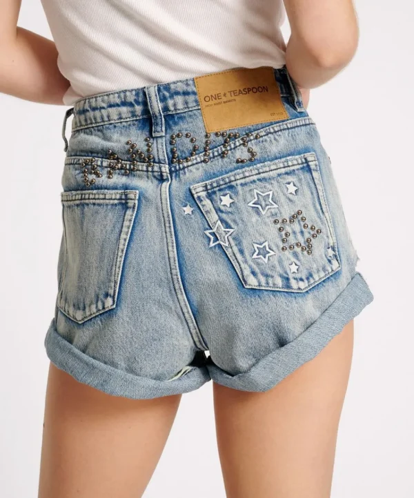 ONE TEASPOON Salty Dog Icon Bandits High Waist Denim Shorts | Women Denim Shorts