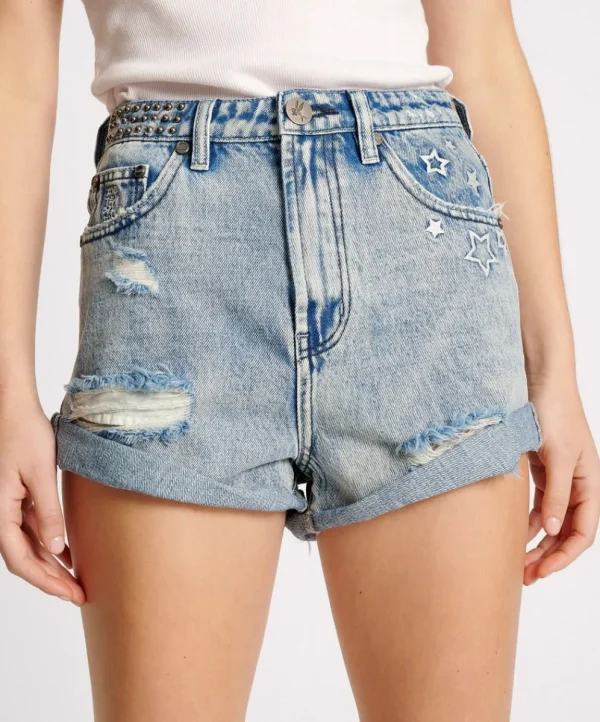 ONE TEASPOON Salty Dog Icon Bandits High Waist Denim Shorts | Women Denim Shorts