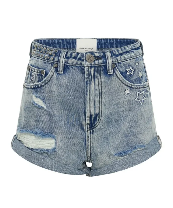 ONE TEASPOON Salty Dog Icon Bandits High Waist Denim Shorts | Women Denim Shorts