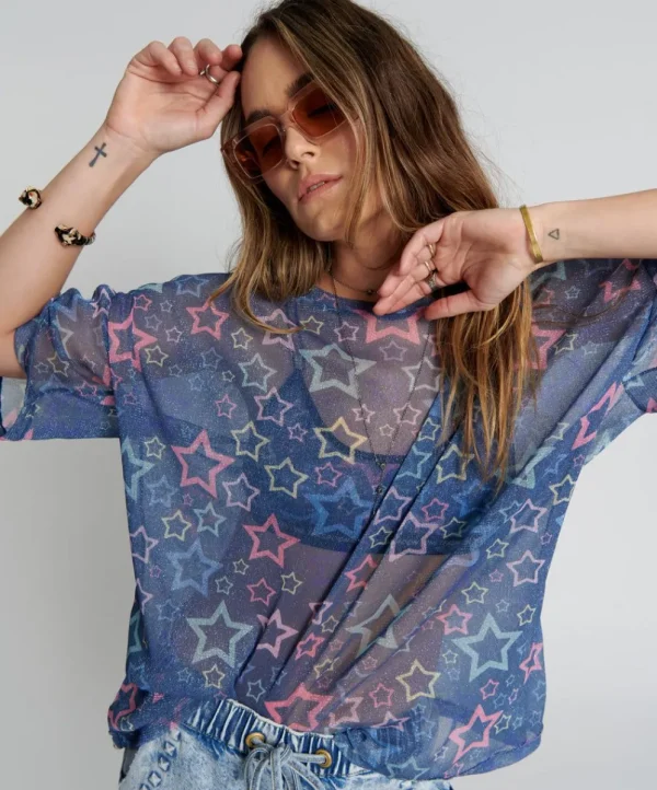 ONE TEASPOON Sensory Star Oversized Mesh Tee | Women Tees & Tanks