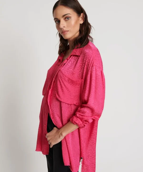 ONE TEASPOON Shocking Pink Jacquard Longline Shirt | Women Shirts