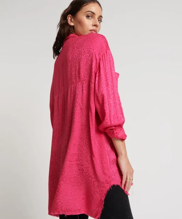 ONE TEASPOON Shocking Pink Jacquard Longline Shirt | Women Shirts