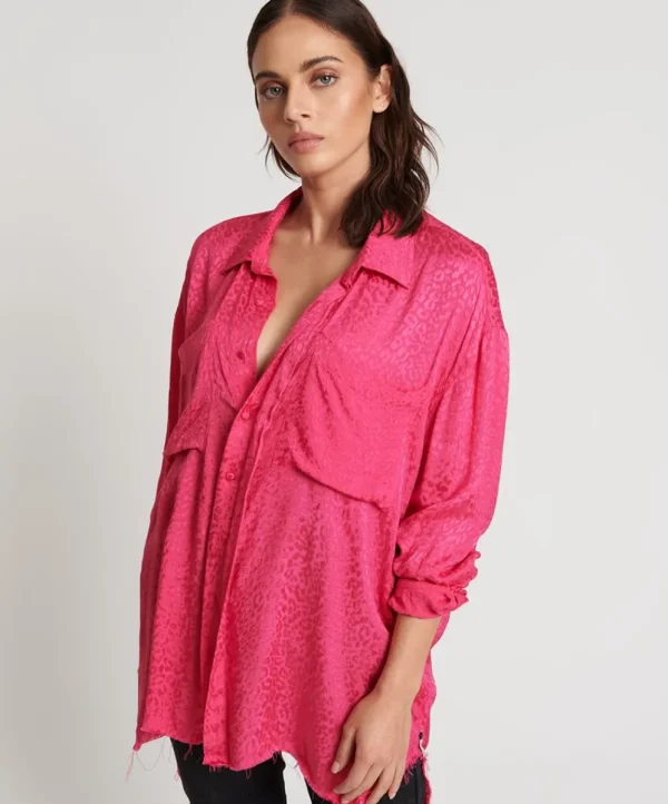 ONE TEASPOON Shocking Pink Jacquard Longline Shirt | Women Shirts