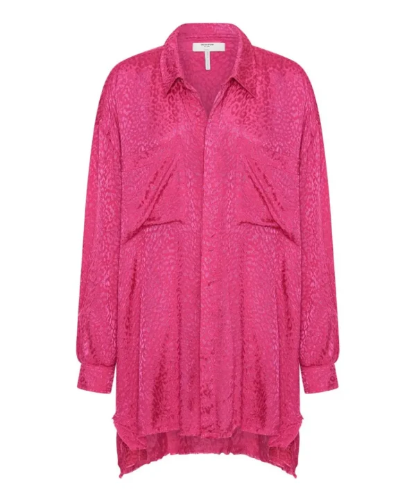 ONE TEASPOON Shocking Pink Jacquard Longline Shirt | Women Shirts