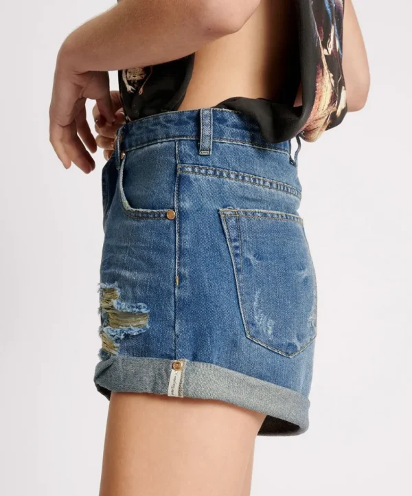 ONE TEASPOON Shredded Gold Bandits High Waist Denim Shorts | Women Denim Shorts