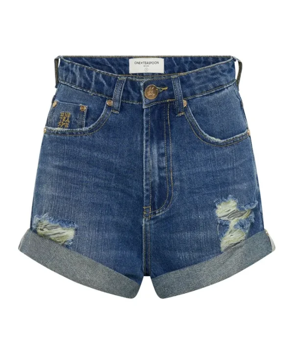 ONE TEASPOON Shredded Gold Bandits High Waist Denim Shorts | Women Denim Shorts