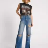 ONE TEASPOON Shredded Gold Billie Low Slung Straight Leg Mid Waist Denim Jeans | Women Denim Jeans