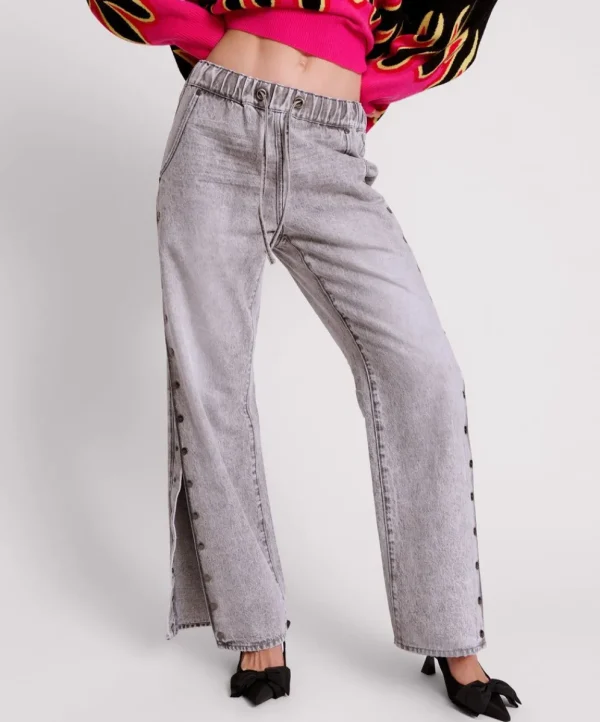 ONE TEASPOON Slate Acid Roadhouse Wide Leg Drawstring Jeans | Women Denim Jeans