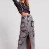 ONE TEASPOON Slate Acid 90S Cargo Pocket Column Denim Skirt | Women Denim Skirts