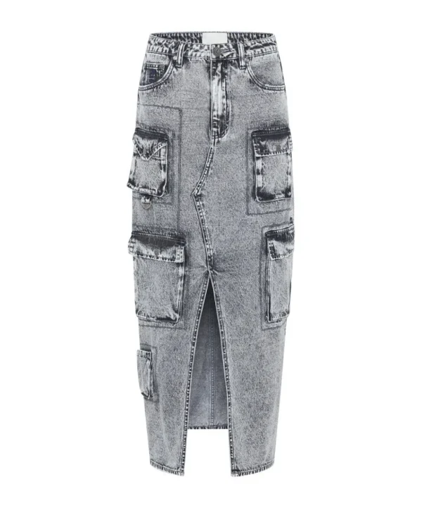 ONE TEASPOON Slate Acid 90S Cargo Pocket Column Denim Skirt | Women Denim Skirts