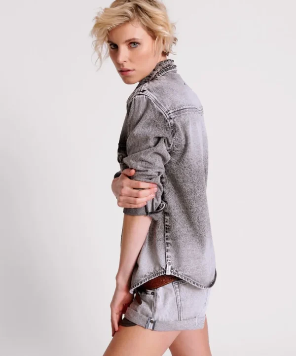 ONE TEASPOON Slate Acid Studded Denim Shirt | Women Shirts