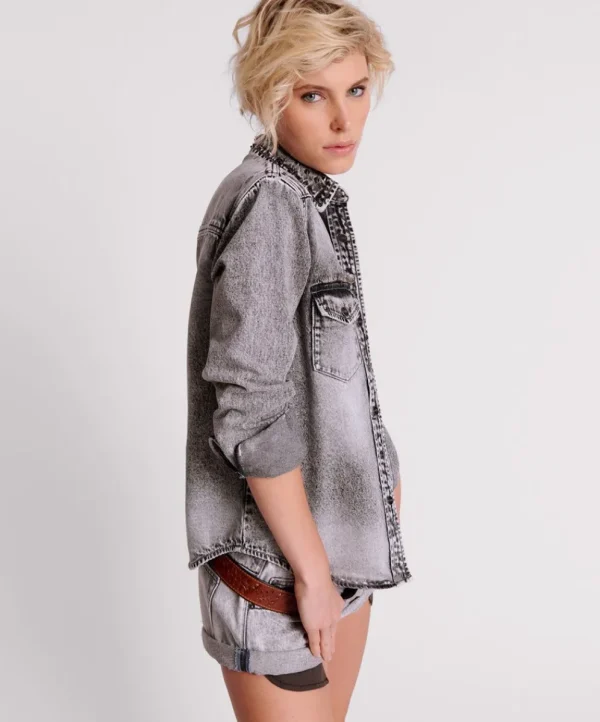 ONE TEASPOON Slate Acid Studded Denim Shirt | Women Shirts