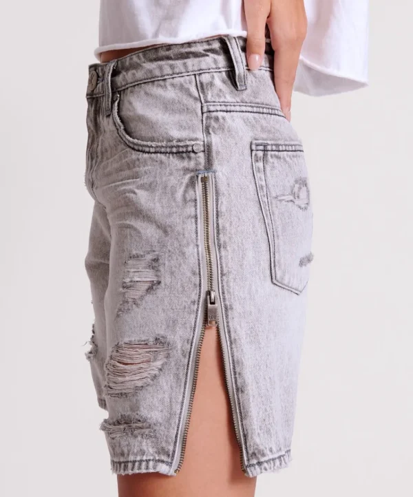 ONE TEASPOON Slate Acid Zipped Up Jackson Mid Waist Wide Leg Shorts | Women Denim Shorts