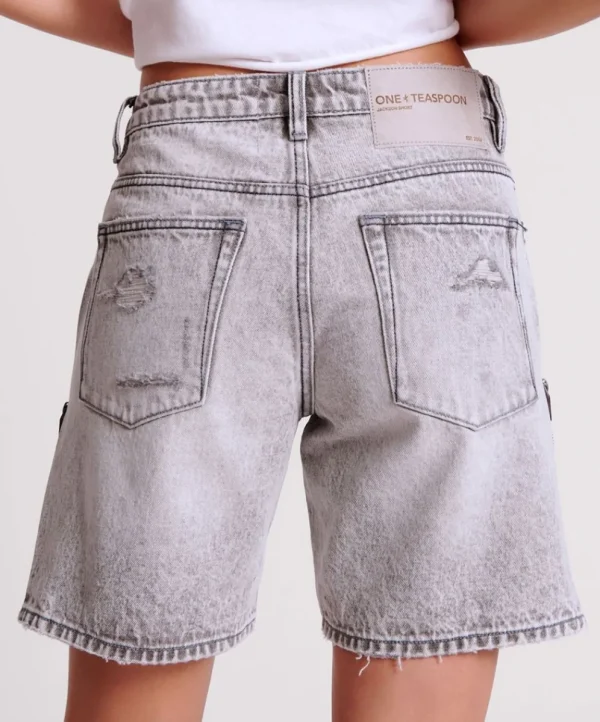 ONE TEASPOON Slate Acid Zipped Up Jackson Mid Waist Wide Leg Shorts | Women Denim Shorts