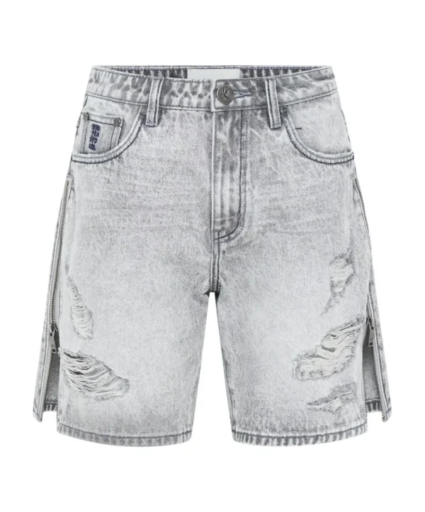 ONE TEASPOON Slate Acid Zipped Up Jackson Mid Waist Wide Leg Shorts | Women Denim Shorts