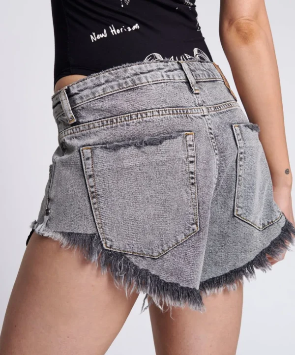 ONE TEASPOON Soft Grey Rollers Denim Shorts | Women Denim Shorts