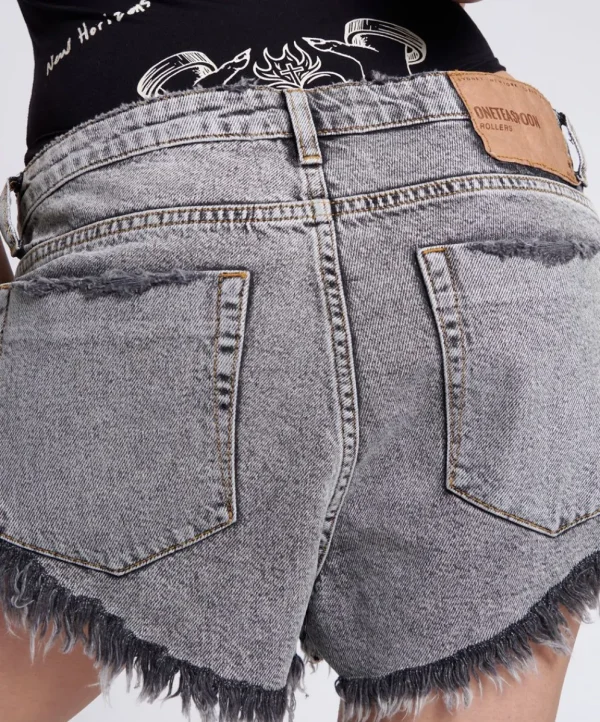 ONE TEASPOON Soft Grey Rollers Denim Shorts | Women Denim Shorts