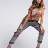 ONE TEASPOON Soft Grey Trashed Saints Boyfriend Jeans | Women Denim Jeans