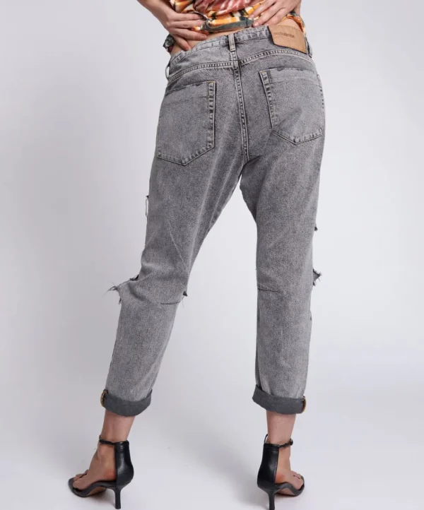 ONE TEASPOON Soft Grey Trashed Saints Boyfriend Jeans | Women Denim Jeans