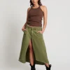 ONE TEASPOON St Khaki Mrs Carter Long Denim Skirt | Women Denim Skirts