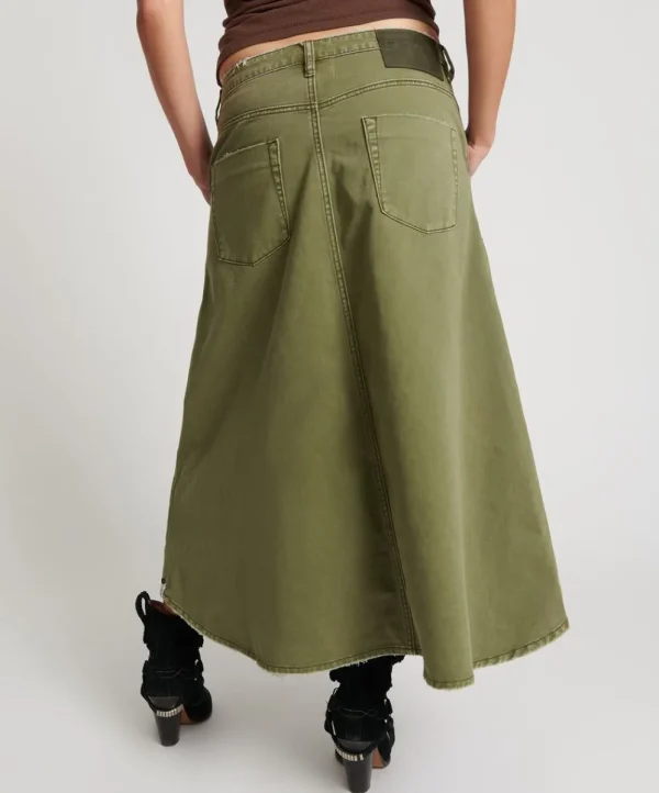 ONE TEASPOON St Khaki Mrs Carter Long Denim Skirt | Women Denim Skirts