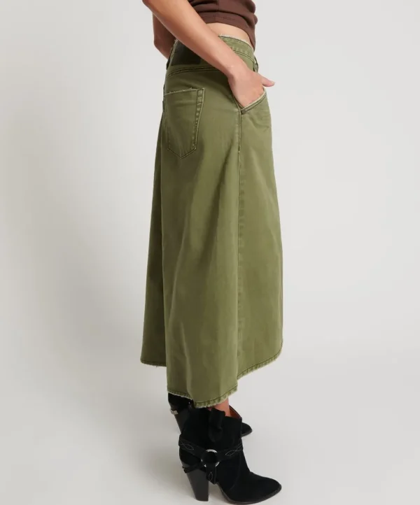 ONE TEASPOON St Khaki Mrs Carter Long Denim Skirt | Women Denim Skirts