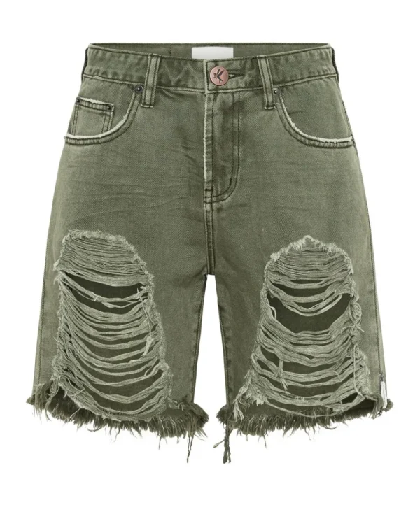 ONE TEASPOON St Khaki Stevies High Waist Long Length Boyfriend | Women Denim Shorts