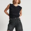 ONE TEASPOON Storm Grey Jackson Mid Waist Wide Leg Shorts | Women Denim Shorts