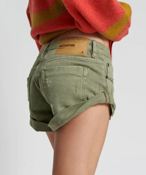 ONE TEASPOON Super Khaki Bandits Denim Shorts | Women Denim Shorts