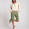 ONE TEASPOON Super Khaki Cut Off Truckers Mid Waist Long Length Shorts | Women Denim Shorts