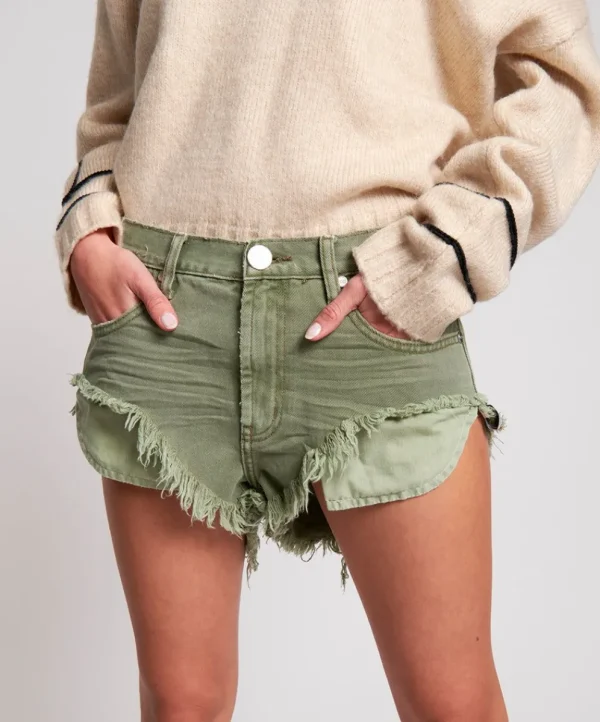 ONE TEASPOON Super Khaki Rollers Denim Shorts | Women Denim Shorts