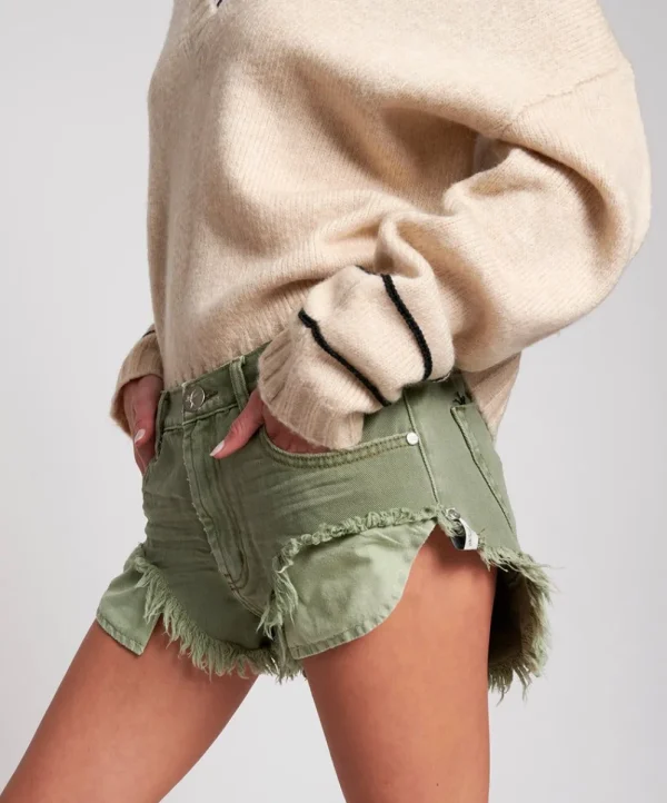 ONE TEASPOON Super Khaki Rollers Denim Shorts | Women Denim Shorts