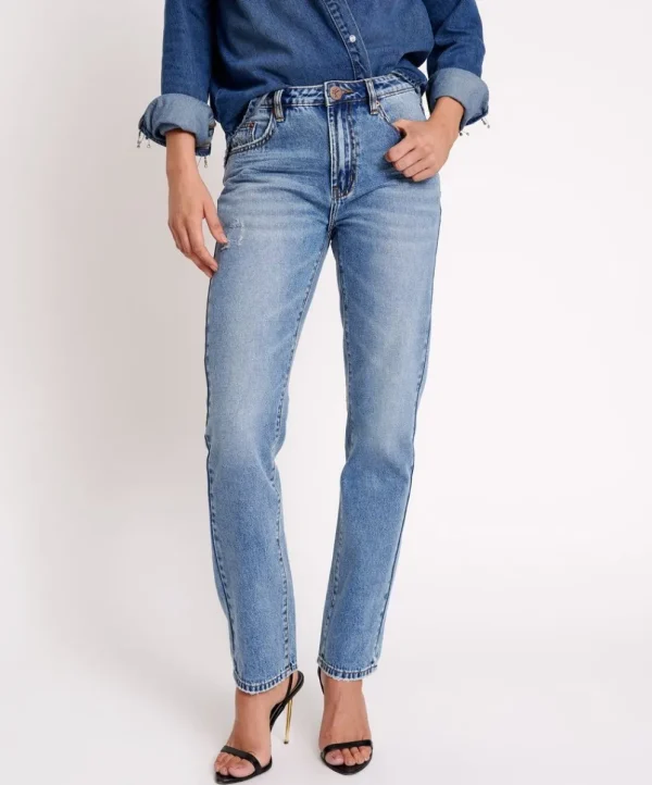 ONE TEASPOON Texas Blue Truckers Mid Rise Straight Leg Jeans | Women Denim Jeans