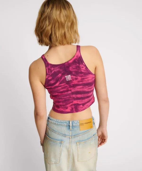 ONE TEASPOON Tie Dye Heart Cropped Rib Tank | Women Tees & Tanks