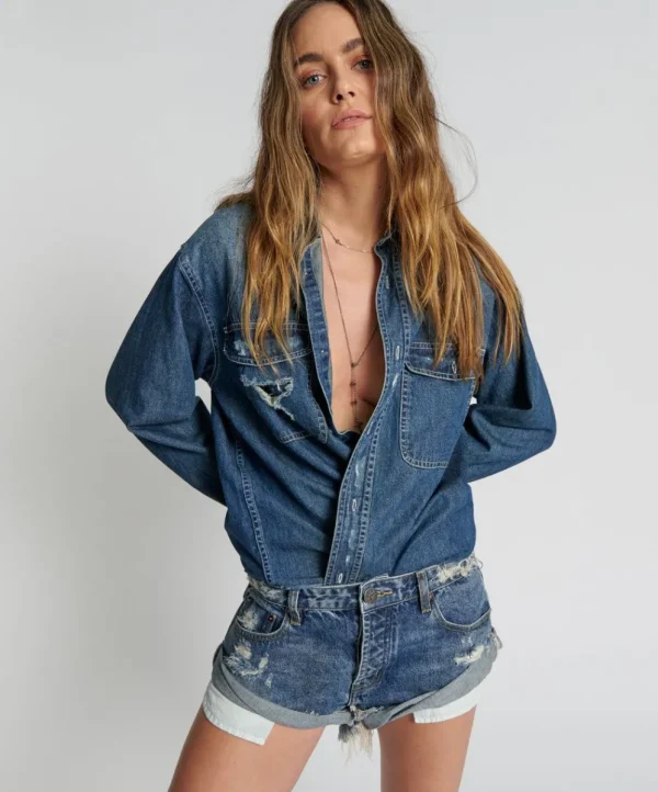 ONE TEASPOON Used Blue Bandits Low Waist Denim Shorts | Women Denim Shorts