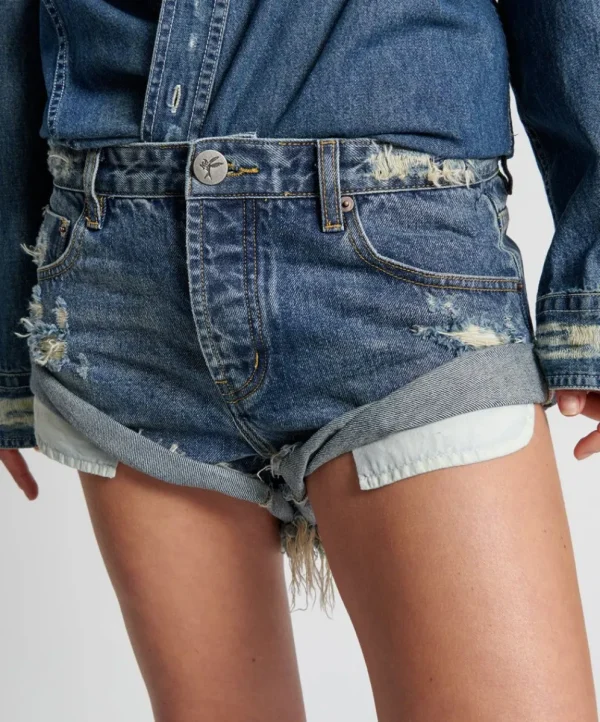 ONE TEASPOON Used Blue Bandits Low Waist Denim Shorts | Women Denim Shorts