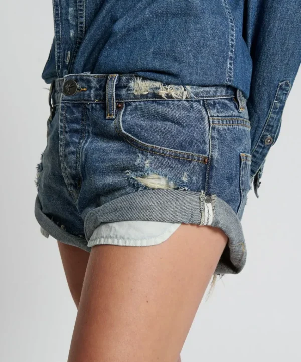 ONE TEASPOON Used Blue Bandits Low Waist Denim Shorts | Women Denim Shorts