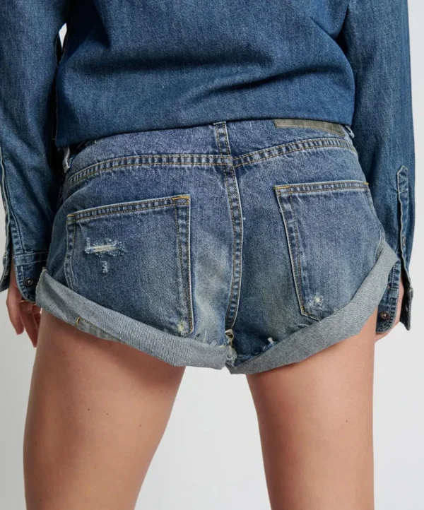 ONE TEASPOON Used Blue Bandits Low Waist Denim Shorts | Women Denim Shorts